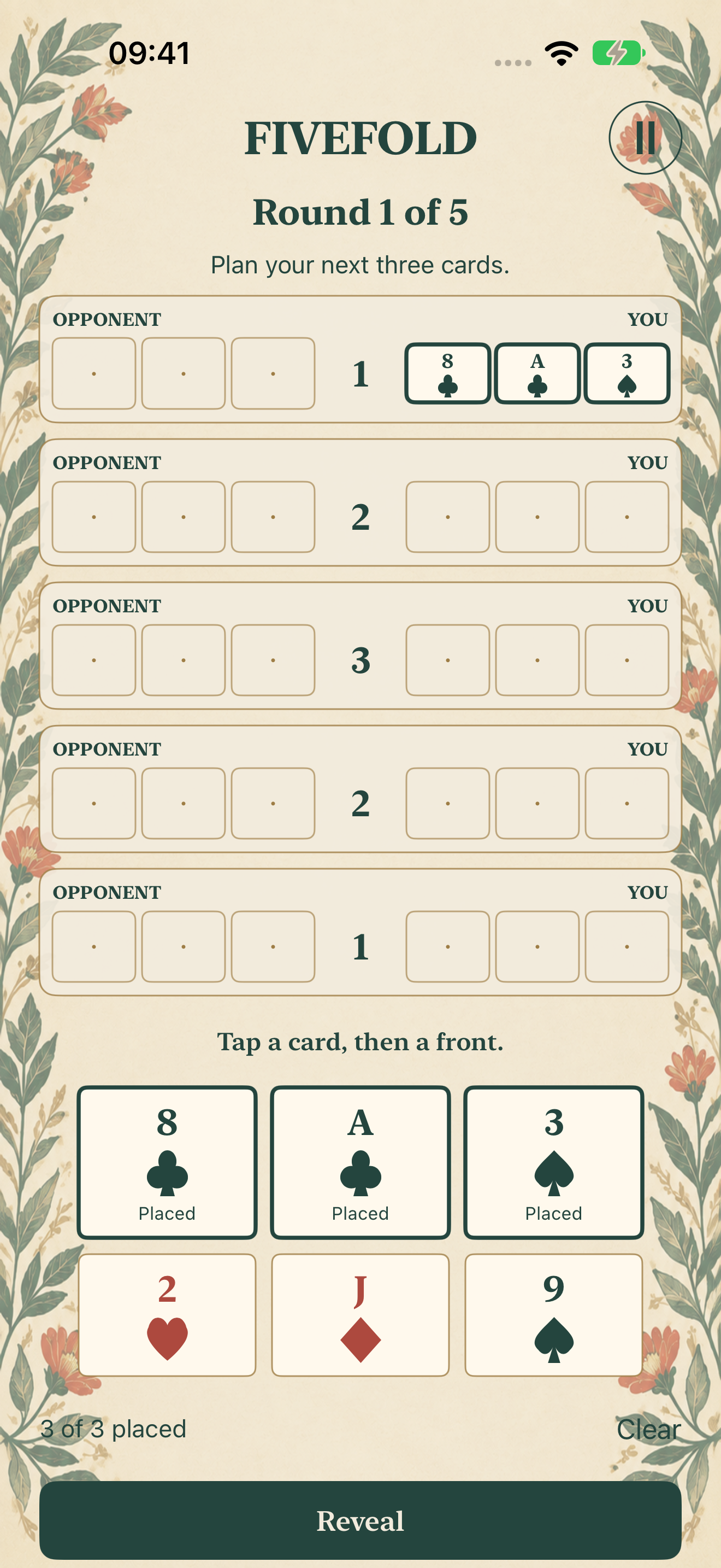 Fivefold running on iPhone: three cards planned across five fronts